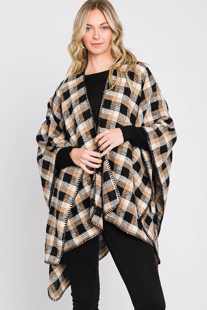 Hana - Wholesale Cardigan - Dames - Plaid Pattern Ruana5