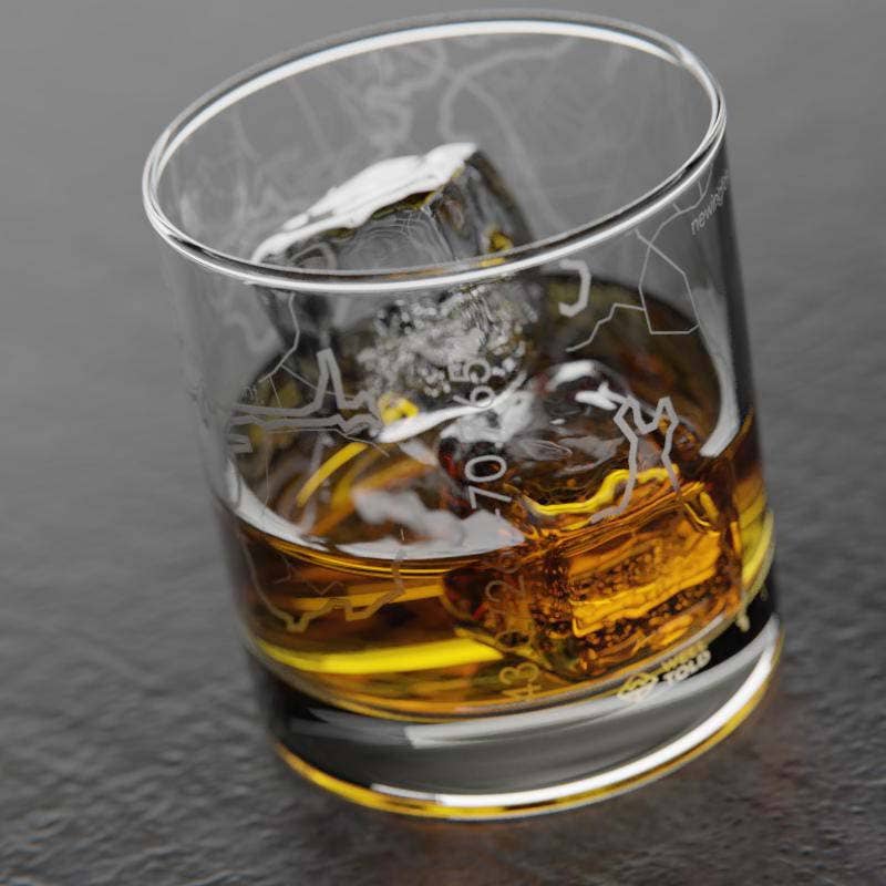 Well Told - Wholesale Cocktail/Liquor Glass - Portsmouth, NH City Map - Etched Whiskey Rocks Glass3