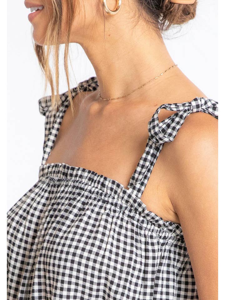 Lovestitch - Vente Chemisier – femme - Débardeur en lin mélangé vichy à nouer et à épaules5