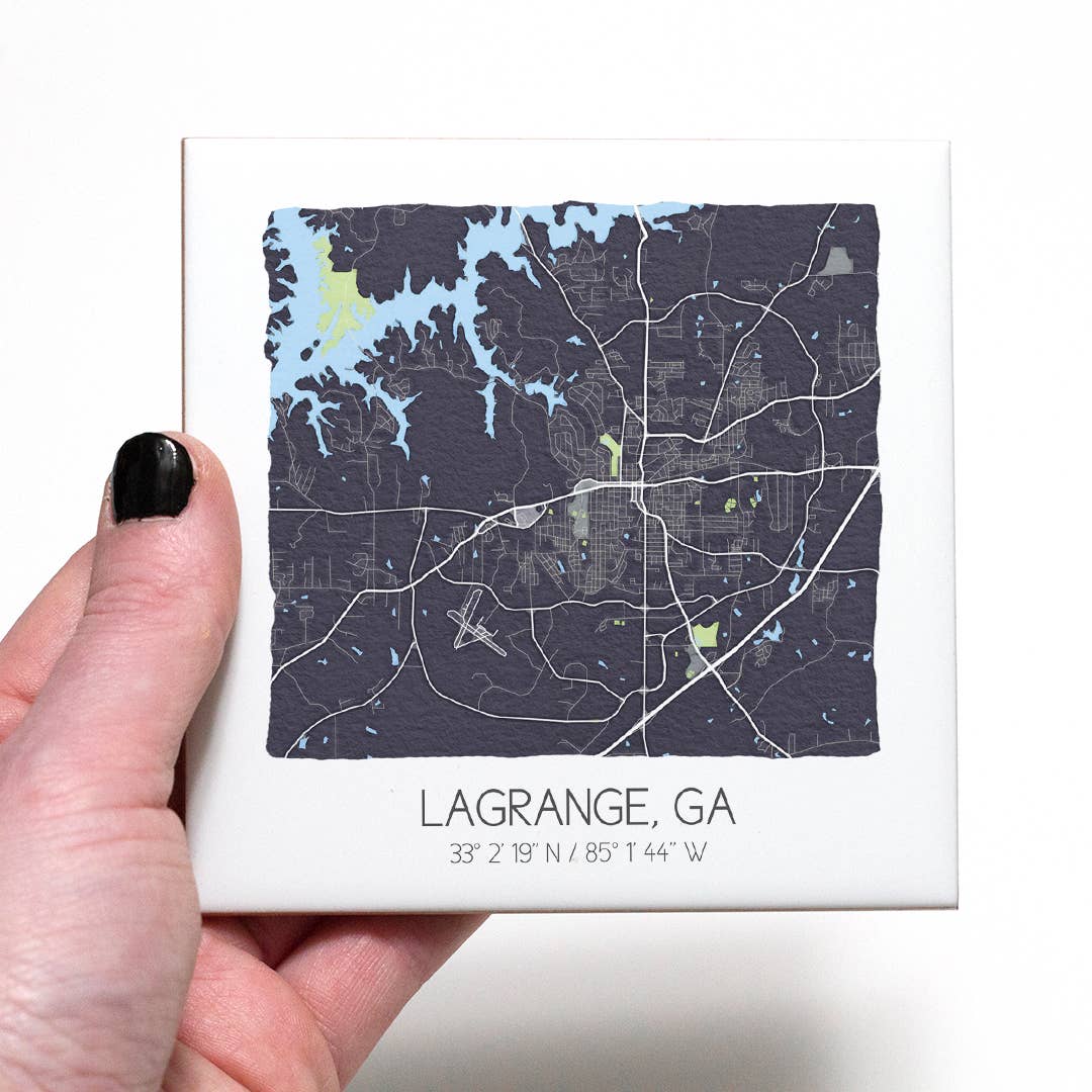 Sparks House Co. - Wholesale Coasters - Lagrange Georgia coasters, watercolor city map coaster set2