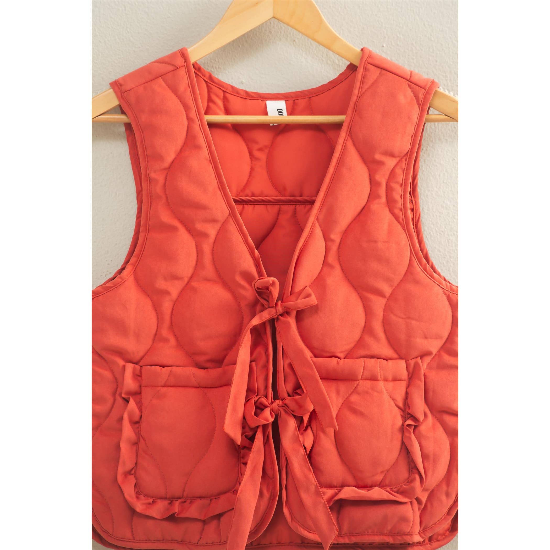 Double Zero - Wholesale Outerwear Vest - Women's - Quilted Vest With Tie-Front And Patch Pockets16