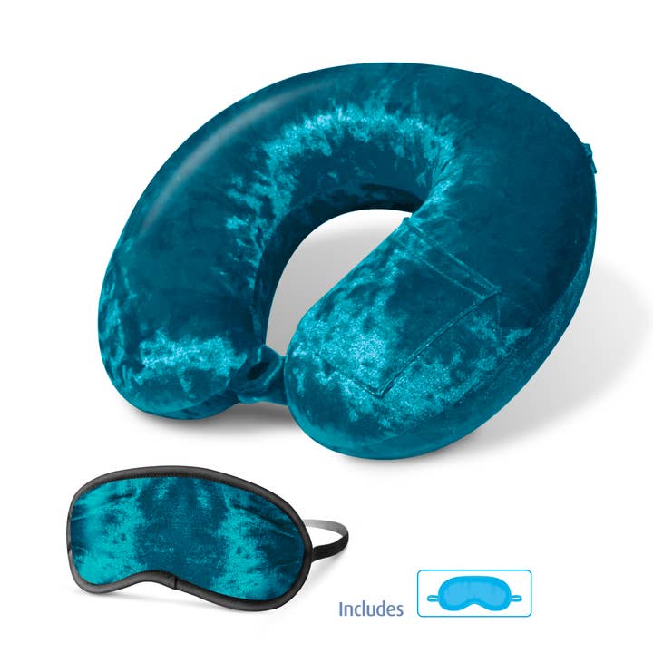 Cloudz LUXE Crushed Velvet Memory Foam Travel Pillow- Teal for wholesale by Cloudz