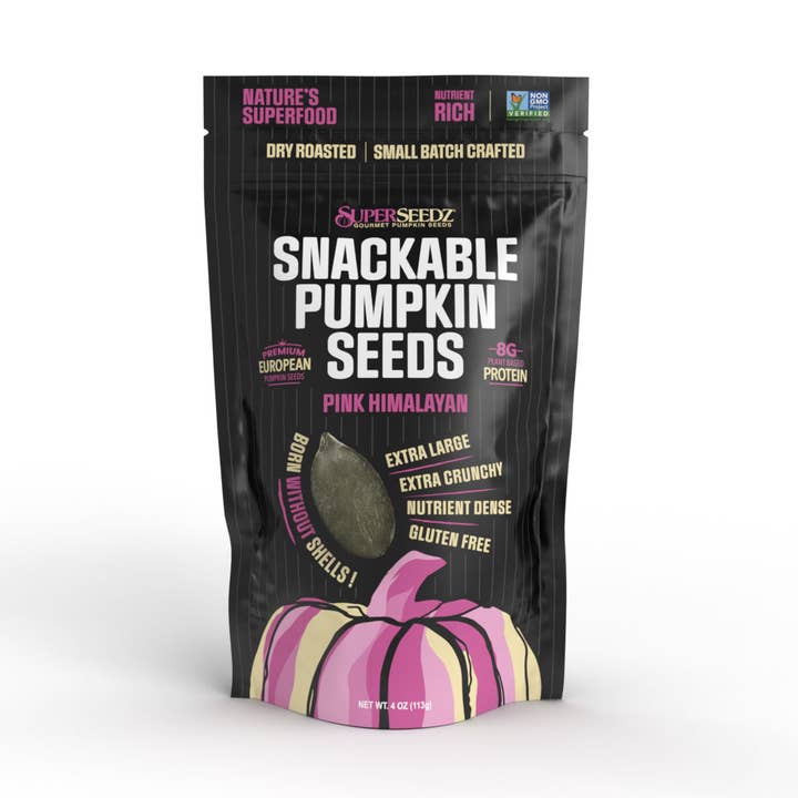 4oz Pink Himalayan Salt European Pumpkin seeds NO SHELLS for wholesale by SuperSeedz