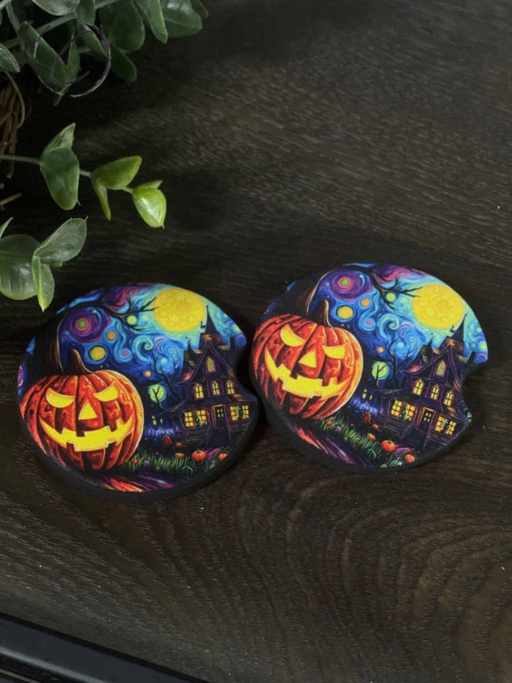 Starry Night Halloween Car Coaster Set for wholesale by CMD Wholesale