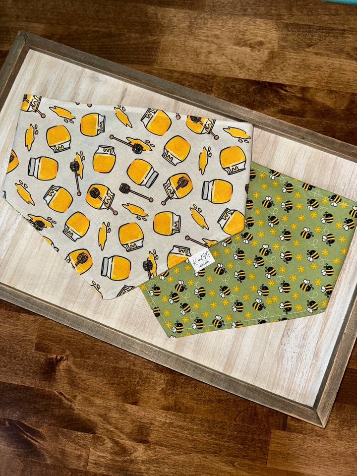 Honey Jars Reversible Dog Bandana, Bees and Flowers for wholesale by K and M Collars