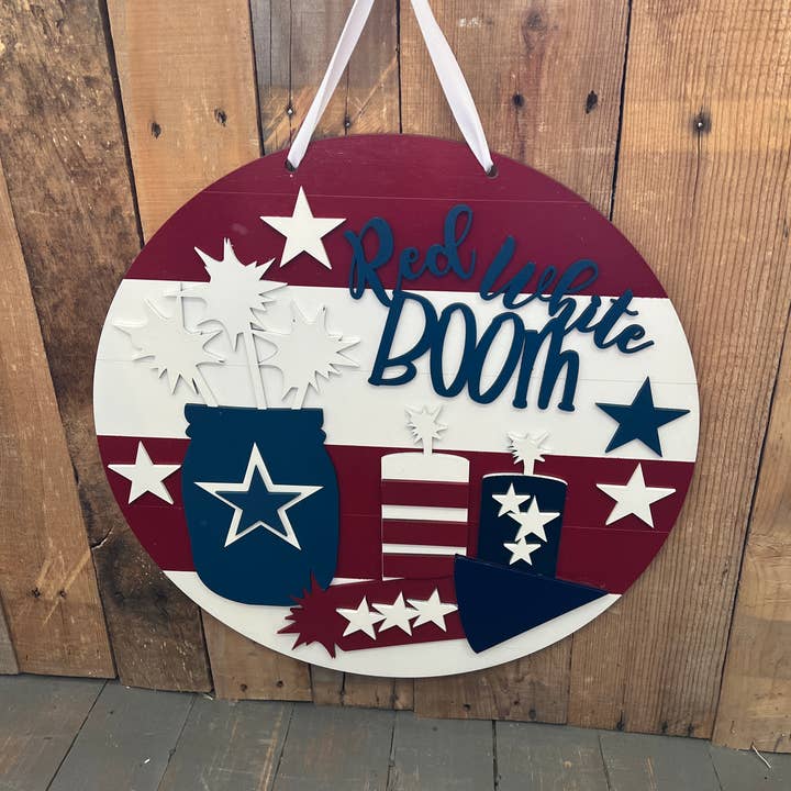 Sign Fireworks 4th of July, Door-hanger, Decor,porch round for wholesale by Rustic Home Co LLC