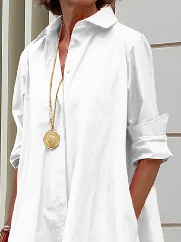 UZ Wholesale Store – wholesale Klänning - Dam – Långärmad lös klänning i enfärgat med krage och kort längd3