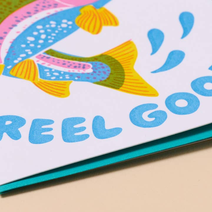 And Here We Are - Wholesale Birthday Card - Reel Good (Trout) Letterpress Fish Birthday Card Spring Easter- Made in USA