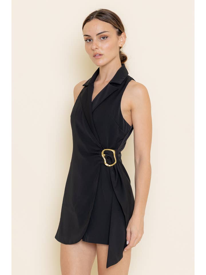 Fore Collection - Wholesale Romper - Women's - NON-SLEEVES BLAZER STYLE SHORTS JUMPSUIT-PI6130FO2