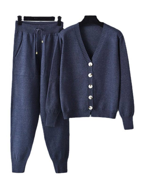 Sheer Trend – Engroshandel Top- og buksesæt (IKKE Loungewear) - Dame – Afslappede løse ensfarvede cardigantoppe med V-hals og harembukser sæt i to dele8