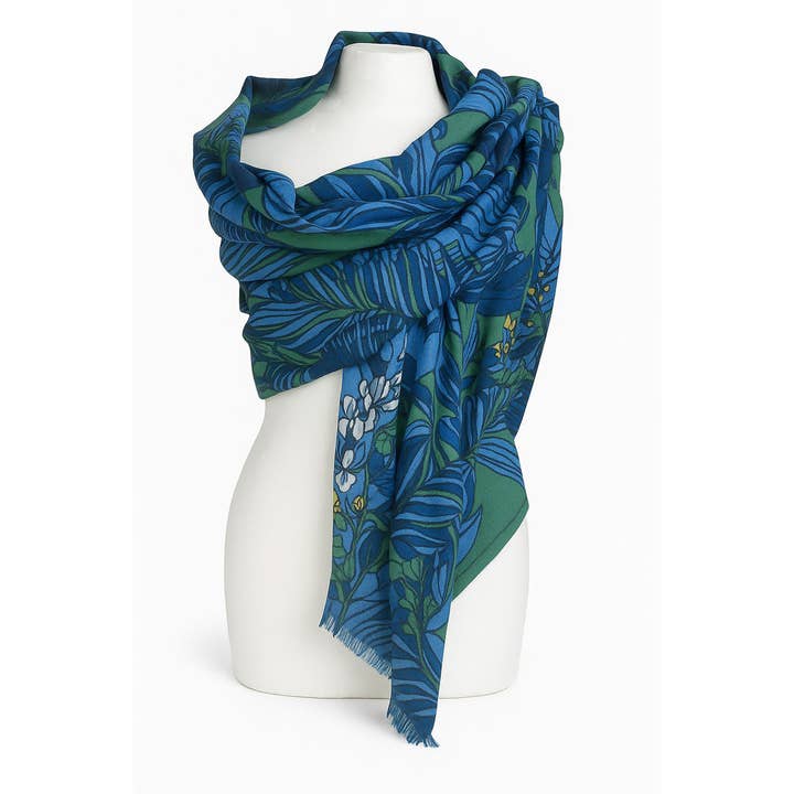 Etole en laine, motif serre, toucan et plantes tropicales pour la vente par Supplement D'AM