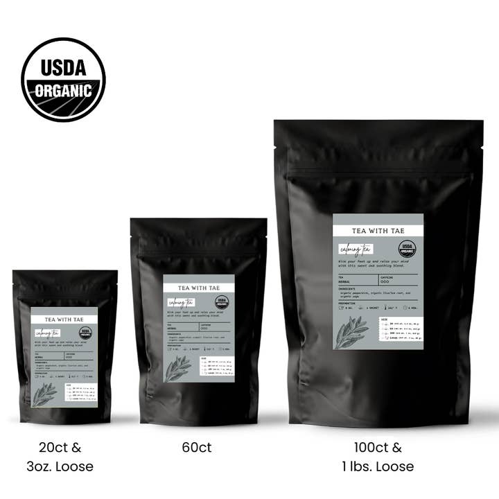 Pochette de Thé Calmant Bio (20 ou 100 sachets de thé) pour la vente par Tea with Tae