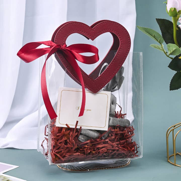ByHome – wholesale Presentpåse – 10st, 7 ”x4" x8" LOVE hjärta stor transparent PVC presentpåse