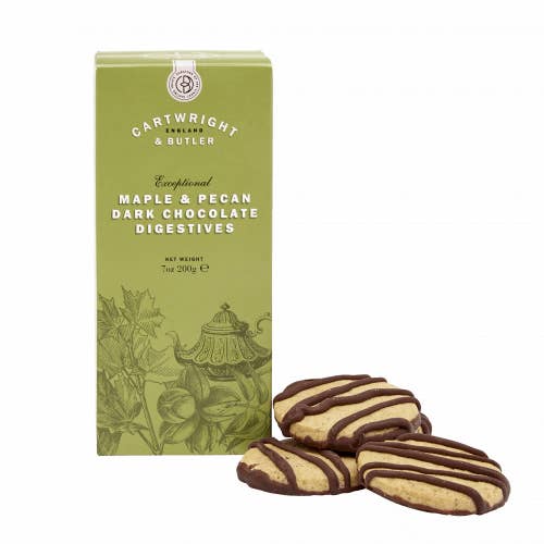 C&B Maple & Pecan Dark Chocolate Digestives in Carton for wholesale by Cartwright & Butler