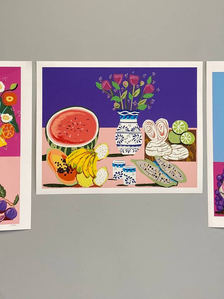 Collage de papier découpé et impression au pastel à l'huile pour la vente par Genevieve La Valle