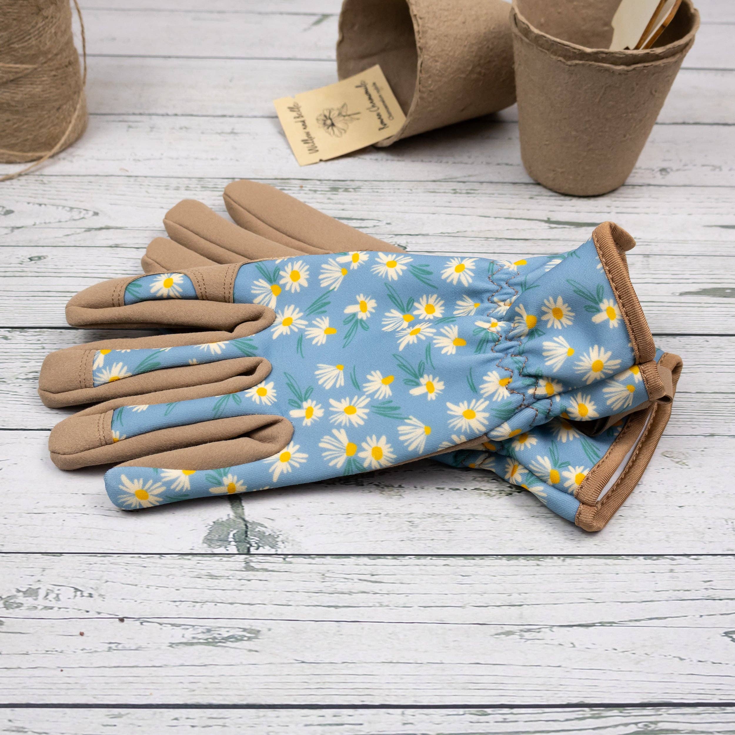 Robert Frederick Ltd – wholesale Garden gloves – Willow and Belle Gardening Gloves - Women's One Size – Daisy Blue Design2