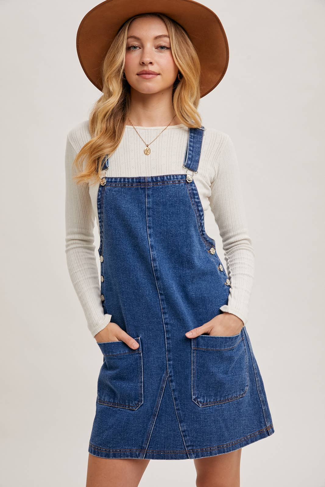 Bluivy - Wholesale Overalls - Women's - DENIM OVERALL MINI DRESS WITH POCKETS10