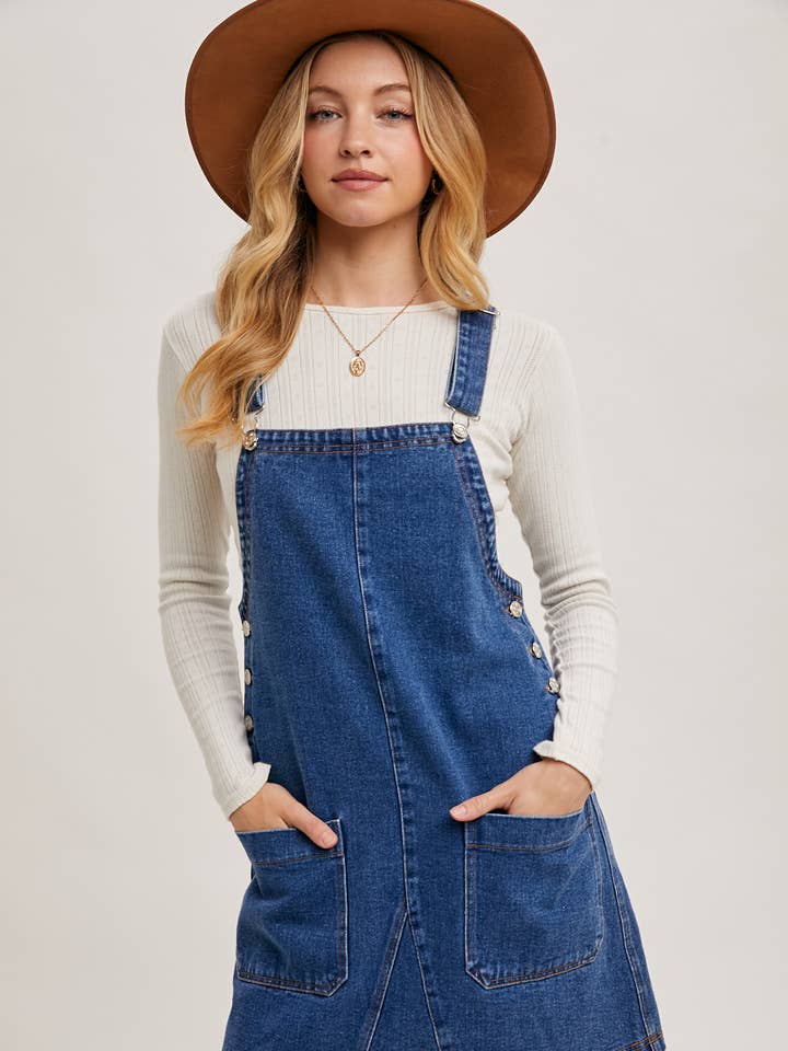 Bluivy - Wholesale Overalls - Women's - DENIM OVERALL MINI DRESS WITH POCKETS10
