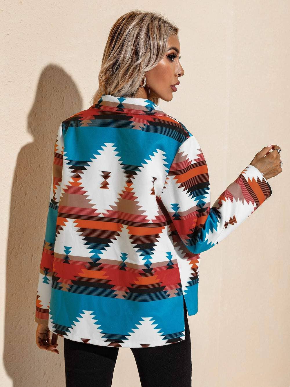 MULTICOLORE veste à boutonnage simple à imprimé géométrique en vente sur Faire3