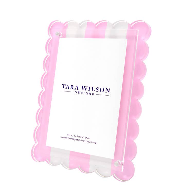 SCALLOP FRAME - PASTEL PINK & WHITE STRIPE for wholesale by Tara Wilson Designs