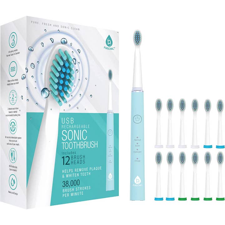 Pursonic USB Rechargeable Sonic Toothbrush-12 Brush Heads for wholesale by Pursonic