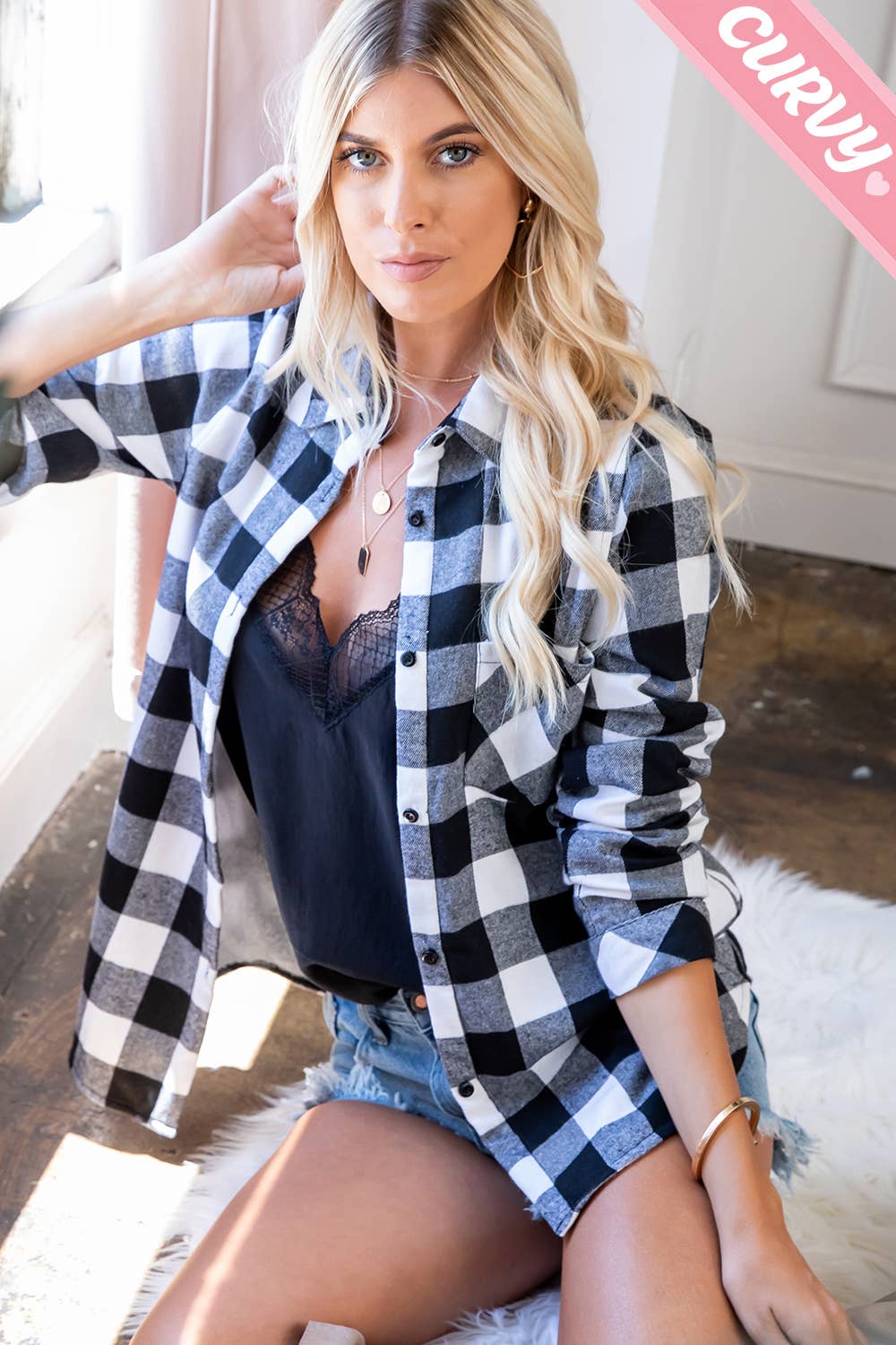 Sweet Lovely by Jen - Wholesale Button Down Shirt - Women's - PLUS SIZE CHECKERED SHIRT6