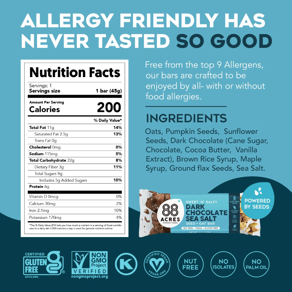 88 Acres - Wholesale Snack Bar - Dark Chocolate Sea Salt Seed + Oat Bar1