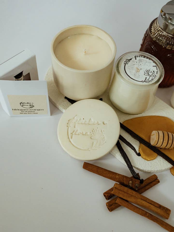 Handmade Ceramic Jar Candle • Hildegard of Bingen for wholesale by Flicker & Flora