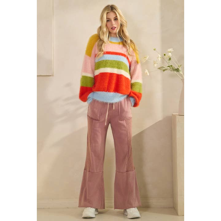Multi FUZZY RAINBOW STRIPE PULLOVER SWEATER (ST7440) for wholesale on Faire9