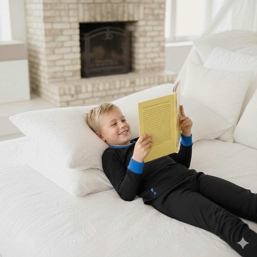 Bunzi - Wholesale Sleepwear Set - Kids - Bunzi Signature Pajama Set - Black and Royal Blue Detail3