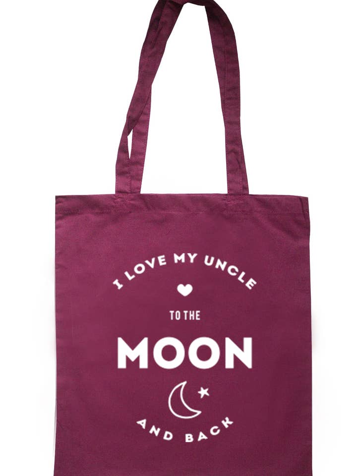 Bolso tote con texto en inglés «I love my uncle to the moon and back» TB0203 para venta al por mayor de Illustrated Identity