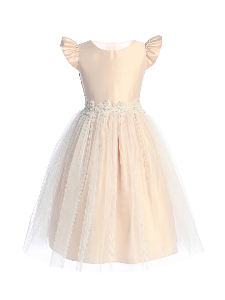 Sweet Kids, Inc. - Wholesale Dress - Kids - SK948 - satin flutter sleeve with tulle & flower patch