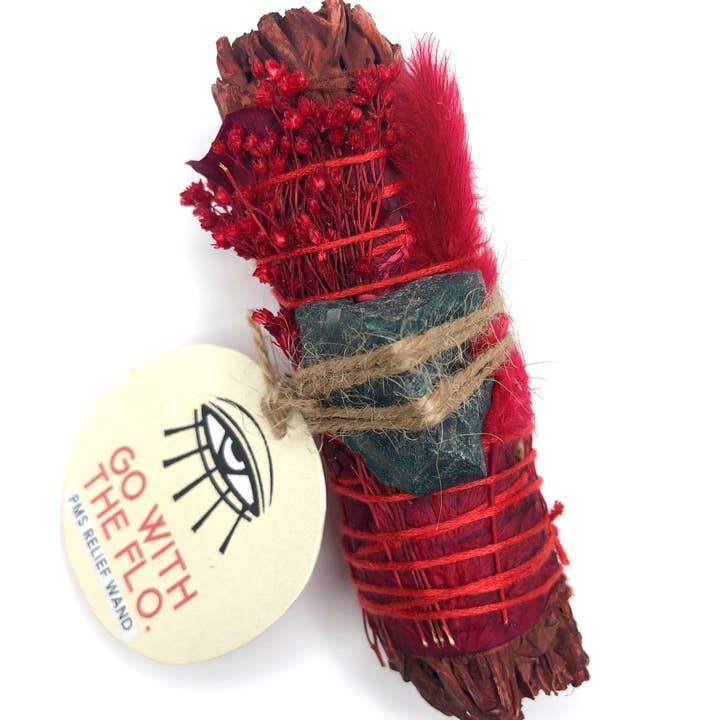 RITUAL GYPSY SAGE WANDS - Venta al por mayor Salvia - 'ALIVIO DEL SPM' Salvia de Sangre de Dragón + Piedra de Sangre - (10 cm)