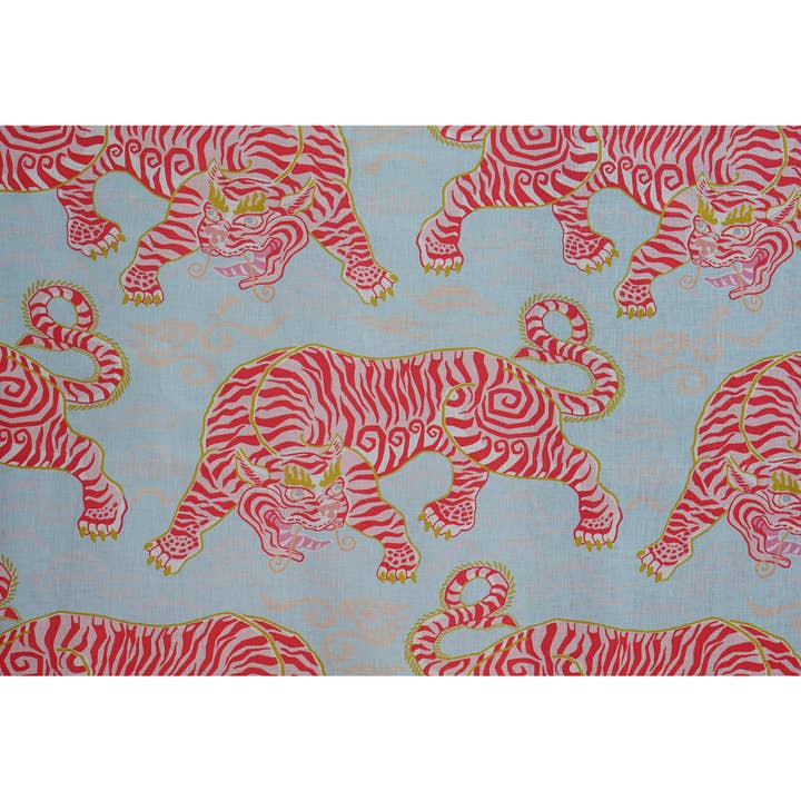 Post House – wholesale Fabric – Tigers of Tibet Fabric in Aqua