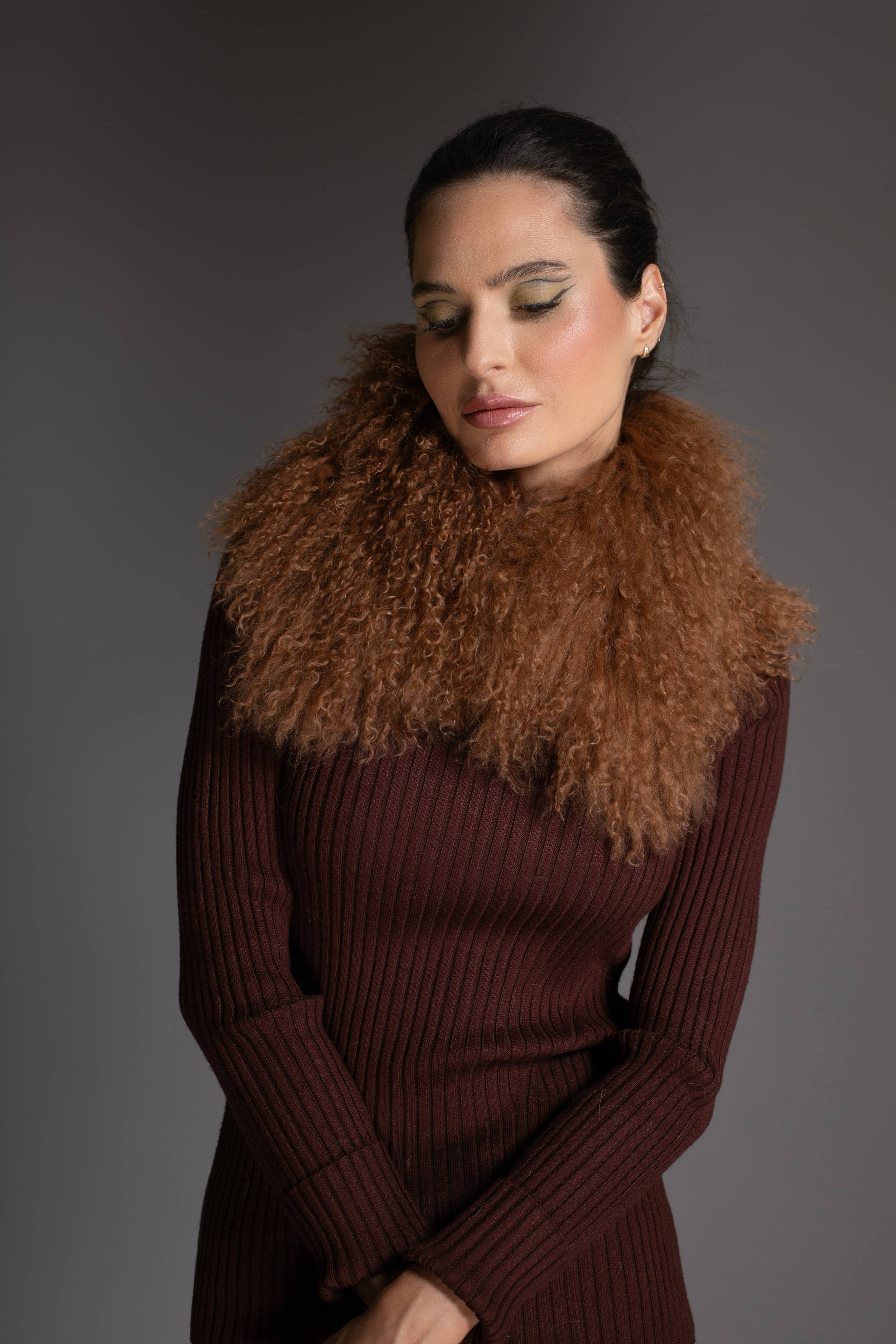 Nuvula - Wholesale Fur/Faux Fur Coat - Women's - Brown Mongolian Sheared Wool Collar 1