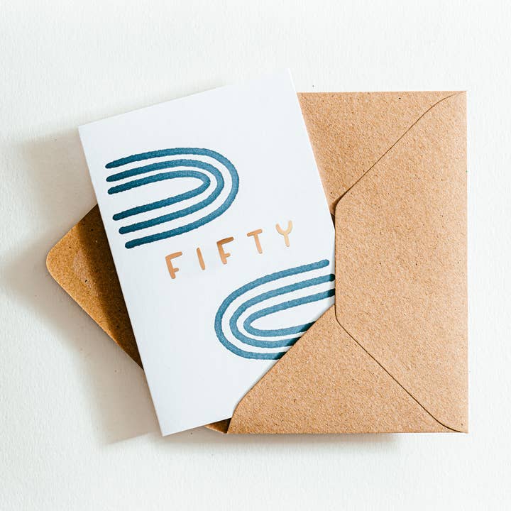 Geburtstagskarte aus Fifty Gold für den Großhandel von Hunter Paper Co.