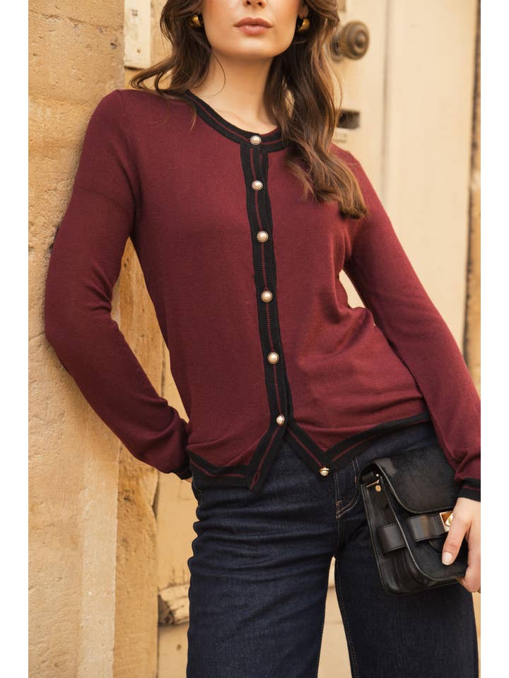 jw.atelier – wholesale Kofta - Dam – Tvåfärgad cardigan i siden och kashmir med pärlknappar5