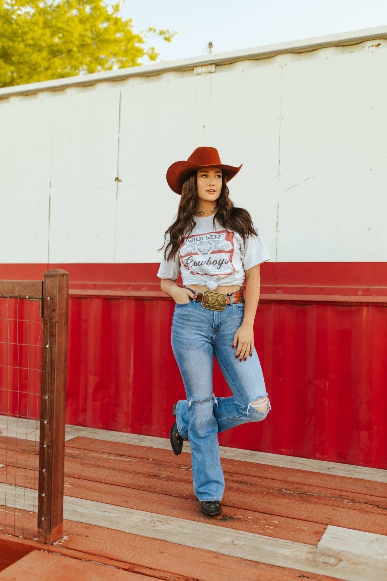 Light Ash Wild West Cowboys Western Beer Logo Graphic Tee for wholesale on Faire2