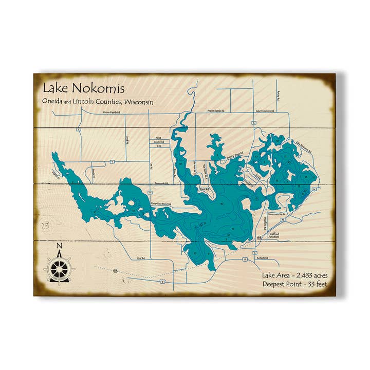 Lake Nokomis, Wisconsin - Art mural en bois et métal pour la vente par Old Wood Signs