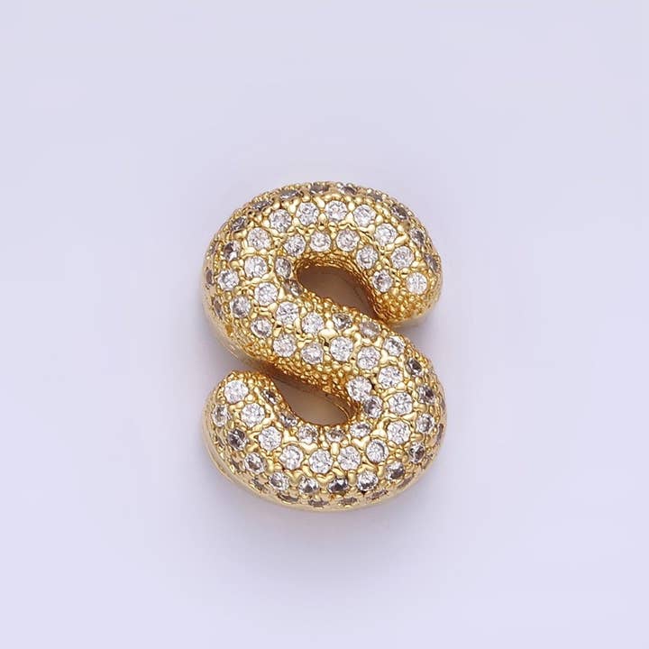 Aim Eternal – wholesale Individual charm/pendant – 14K Gold Filled 15mm Micro Paved Balloon Bubble Initial Letter Pendant | A1171-A118318