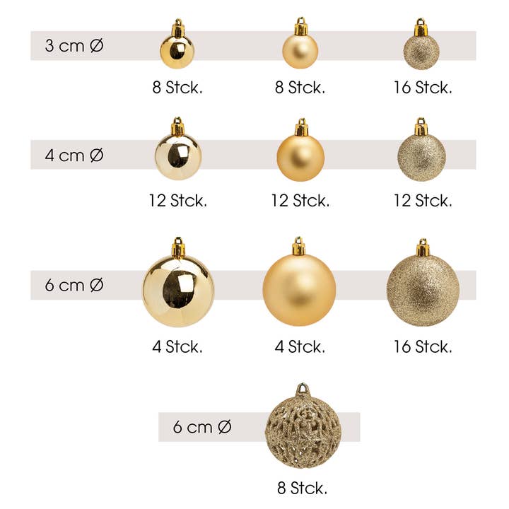 Wurm - Wholesale Christmas Decoration - Plastic Christmas baubles, set of 100, gold Ø3/4/6cm (W/H/D) 23x35x12cm5
