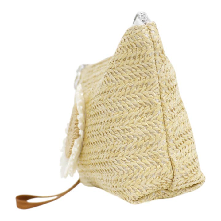 ASSORTED Daisy Flower Straw Makeup Pouch JB5526-7. (12PC) for wholesale on Faire9