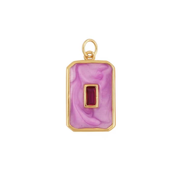 Deep South Originals, LLC - Wholesale Individual Charm/Pendant - Rectangle Charm with Stone Inlay ~ Pink ~Deep South Original