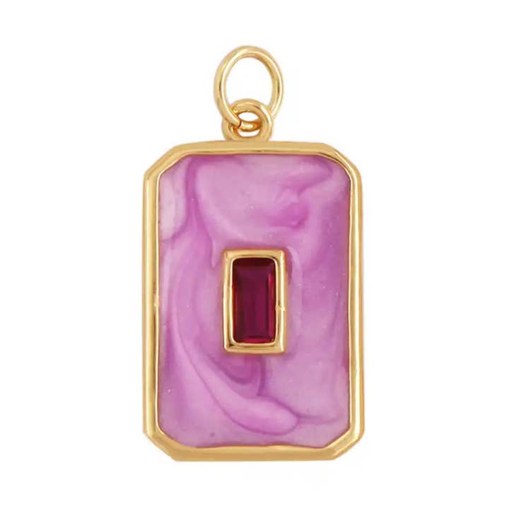Rectangle Charm with Stone Inlay ~ Pink ~Deep South Original for wholesale by Deep South Originals Inc.