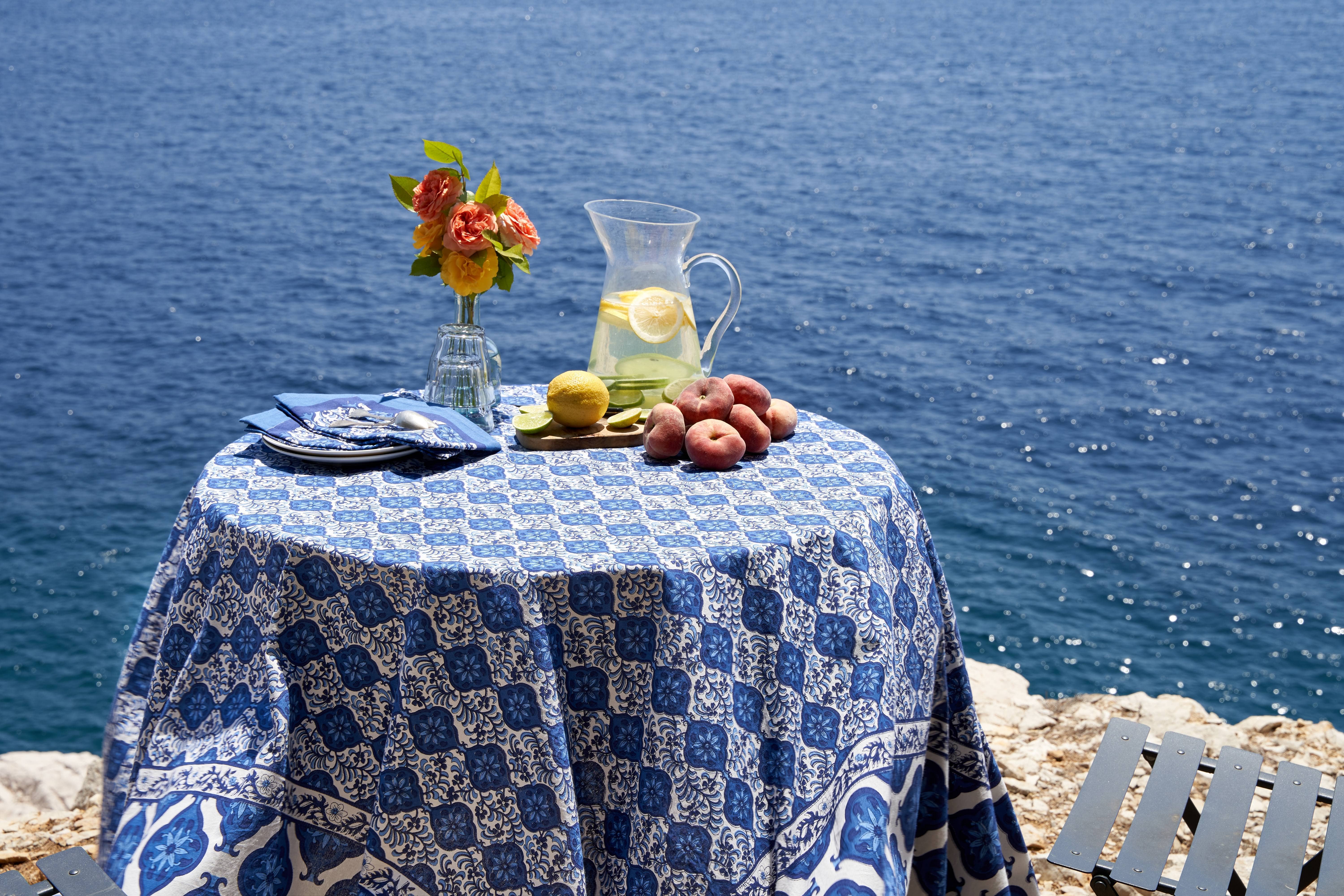 Caravan Home - Wholesale Tablecloth - Azulejo Blue Tablecloth4