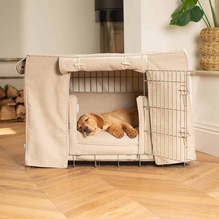 Dog Crate Set In Natural Herringbone Tweed for wholesale by Lords and Labradors