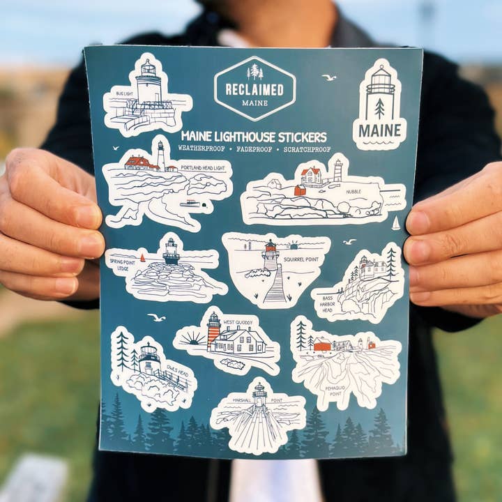 Maine Lighthouses Sticker Sheet for wholesale by Reclaimed Maine Co.