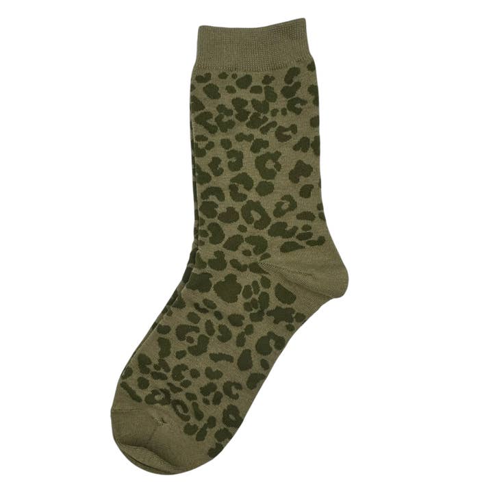 Sixton London - Wholesale Socks - Women's - Leopard single socks - Ivy / Charcoal / Sand / Cream