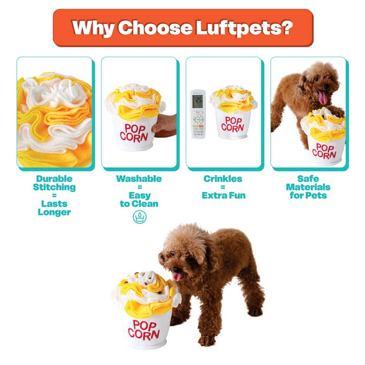 LUFTPETS - Wholesale Pet Plush Toy - Dog - Crinkly Popcorn Snuffle Toy – Treat Puzzle for Dogs & Cats4