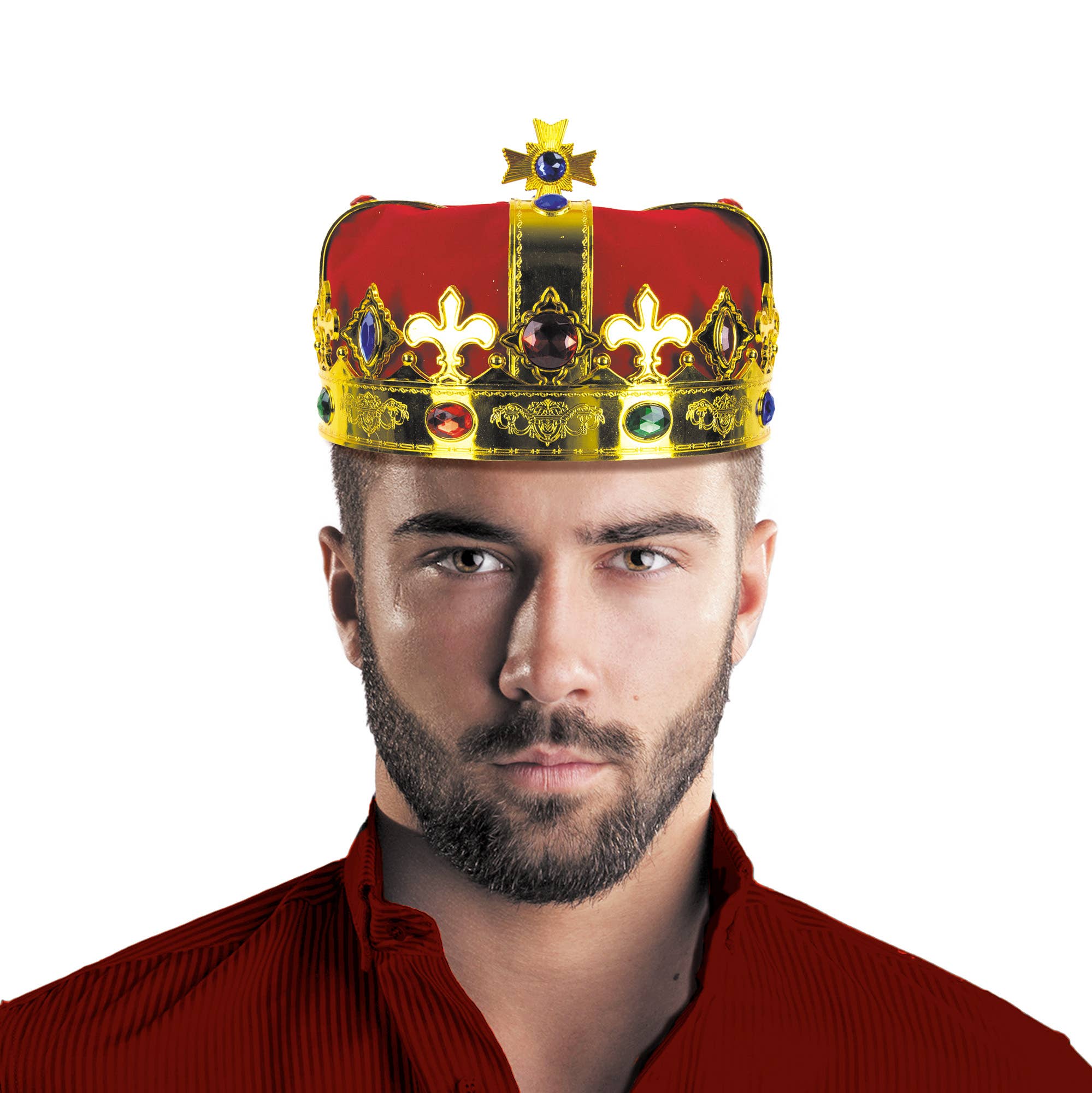 Party Pro – Disfarce - Unissexo por atacado – Coroa Real com Contorno Dourado e Pedras Coloridas1